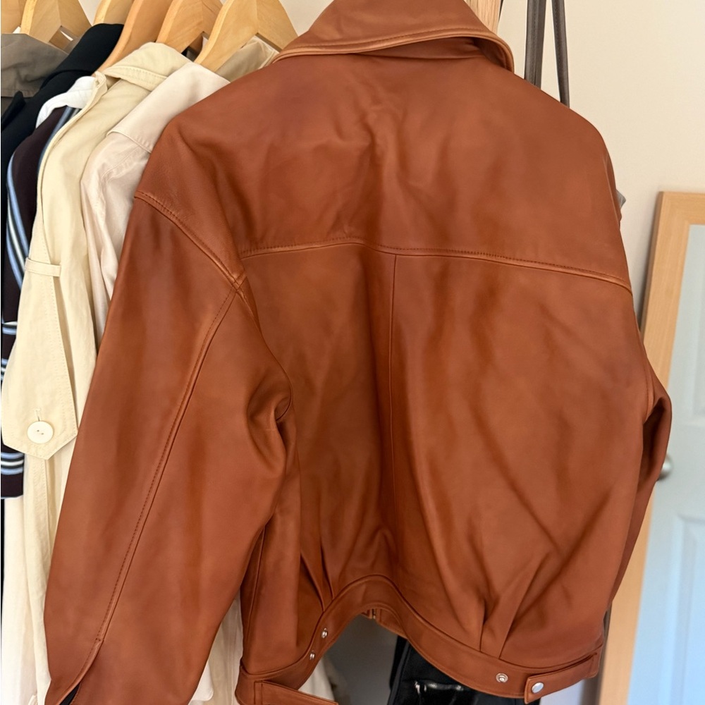 Reformation Brown Leather Zip-Front Jacket - Picture 2 of 2